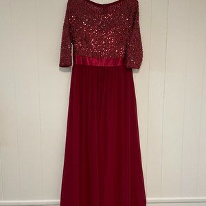 Burgundy Ever-Pretty Women's Round Neck Sequin Maxi Dress Long Evening Dress